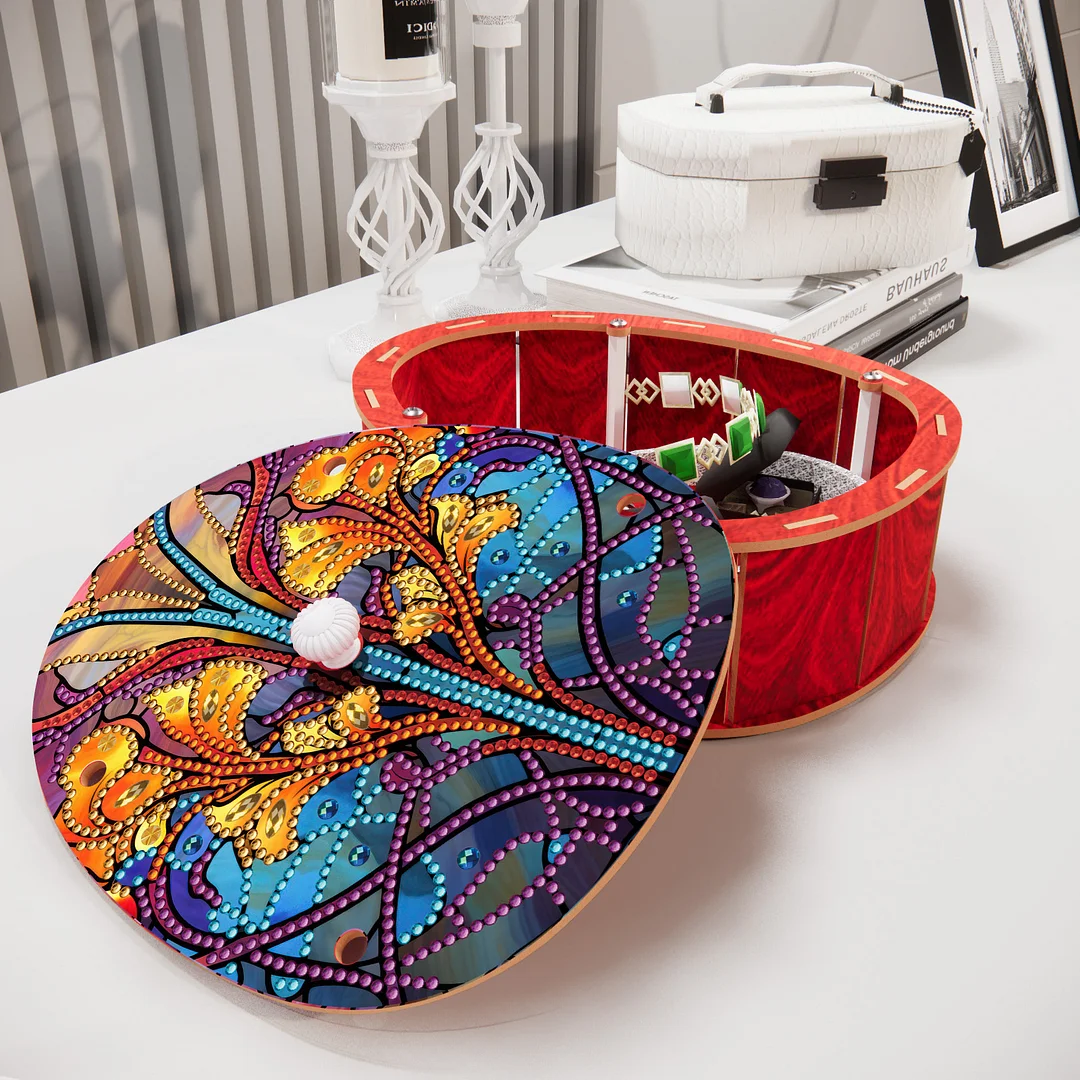 Flower DIY Diamond Art Crystal Painting Storage Box Egg-Shaped Wood Container