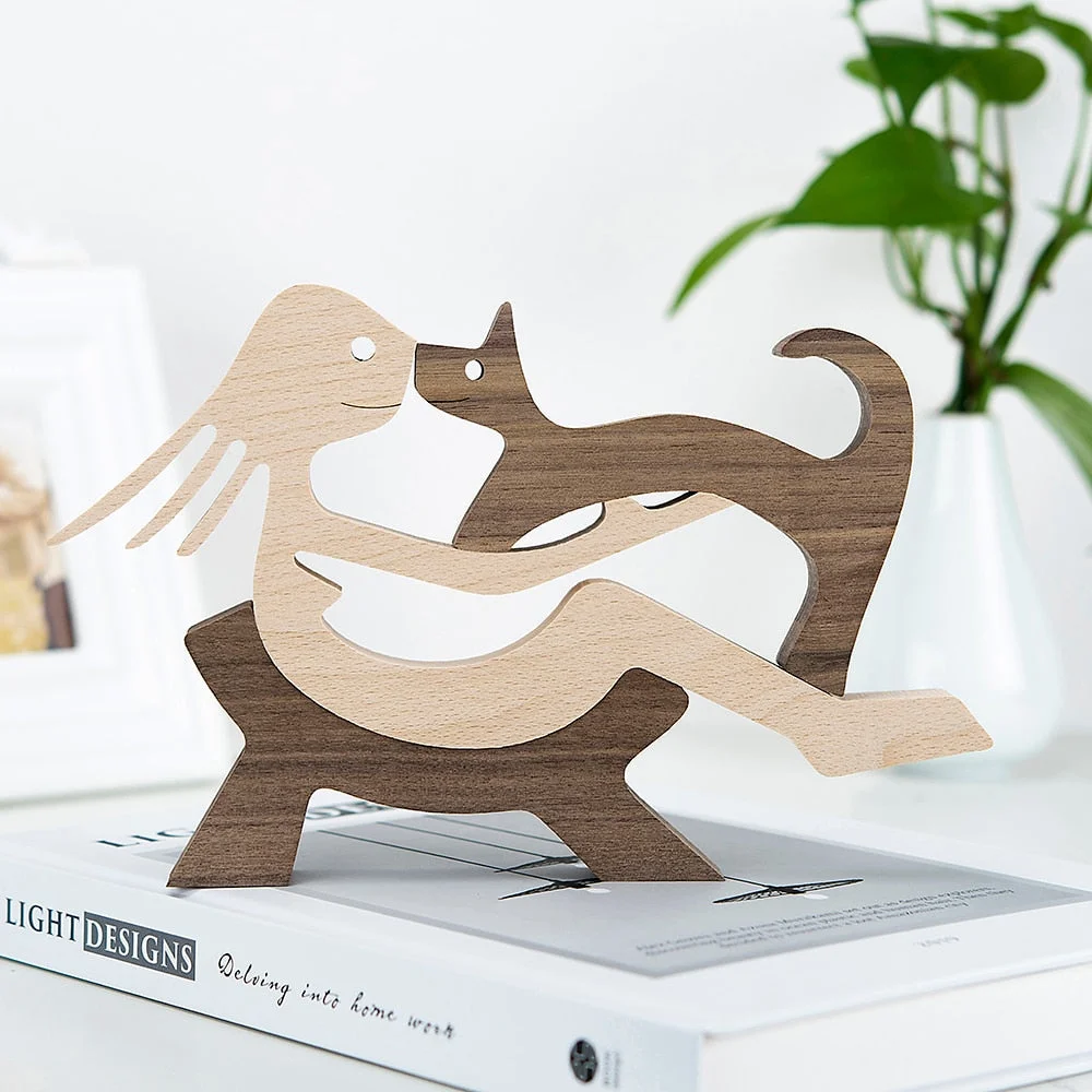 Family Puppy Wood Dog Craft Figurine Desktop Table Ornament Carving Model Creative Home Office Decoration Love Pet sculpture 515