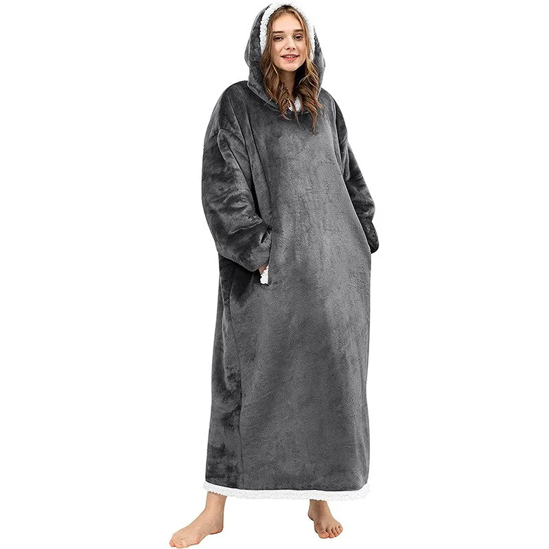 Woherb Oversized Hoodie Sweatshirt Women Casual Long Fleece Giant Wearable Blanket With Sleeves Loose Flannel TV Blanket Hoody