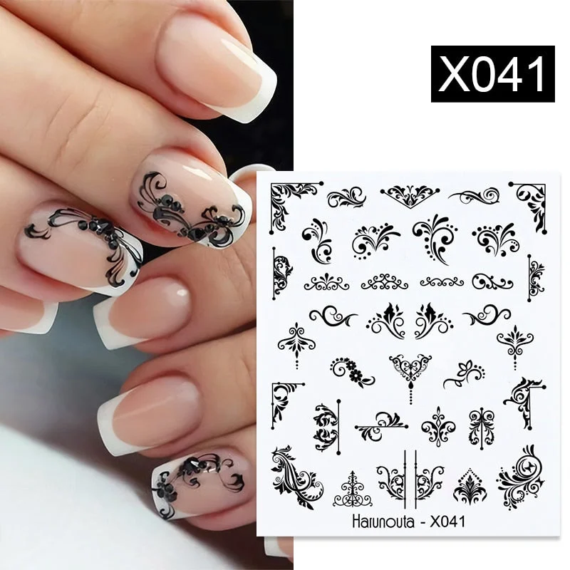 Harunouta Butterfly Flower Design Leaves Nail Water Decals Color Wave Geometric Line Charms Sliders Decoration Tips For Nail Art-Nail Inspo