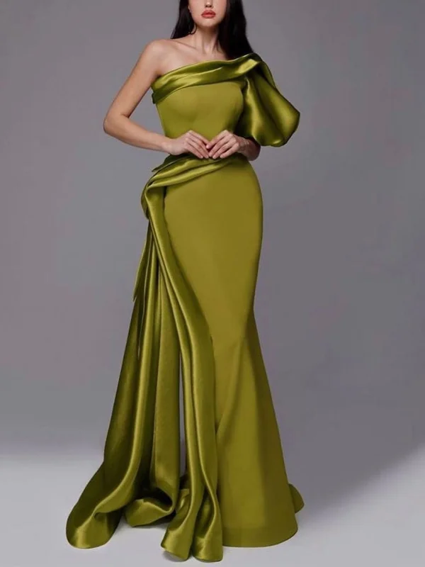 One Shoulder Solid Color Maxi Dress
