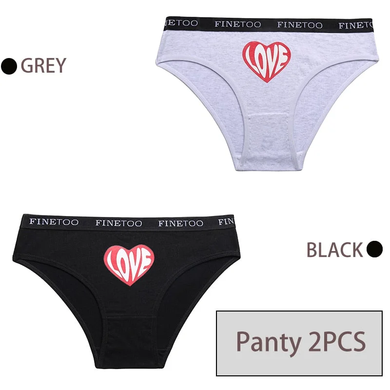 FINETOO 1/2PCS Women Cotton Underwear Love Sticker Letter M-XXL Panties + G-string Lingerie Female Pantys Girls Fashion Briefs