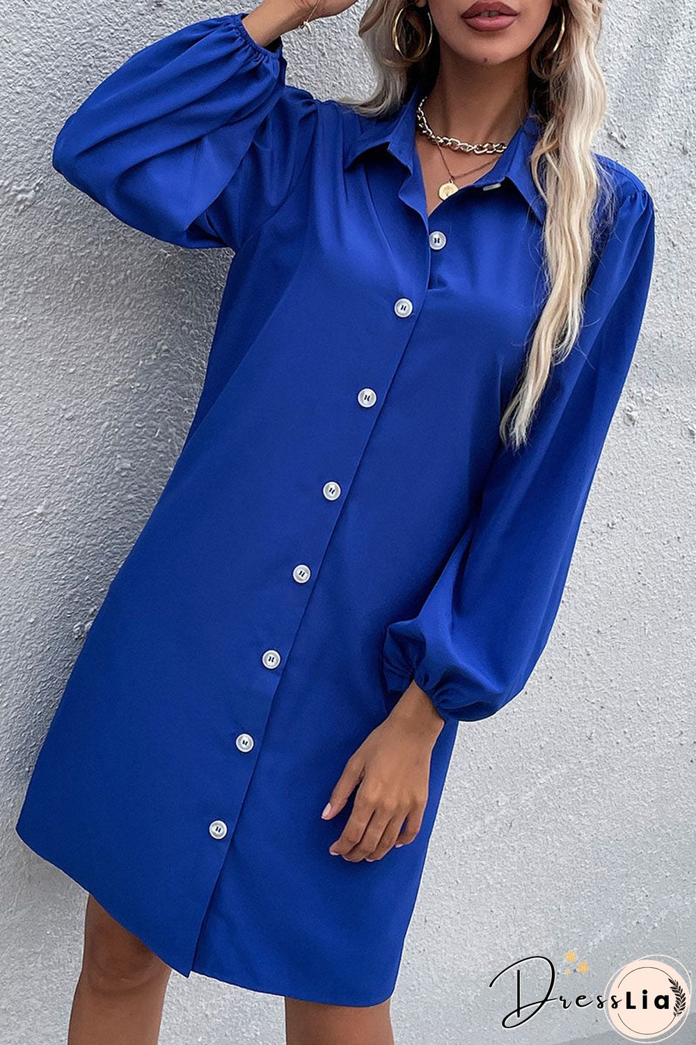 Fashion Casual Solid Split Joint Turndown Collar A Line Dresses