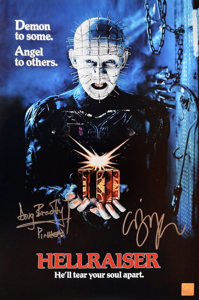 Clive Barker & Doug Bradley Autographed Hellraiser 11x17 Movie Poster ASI Proof