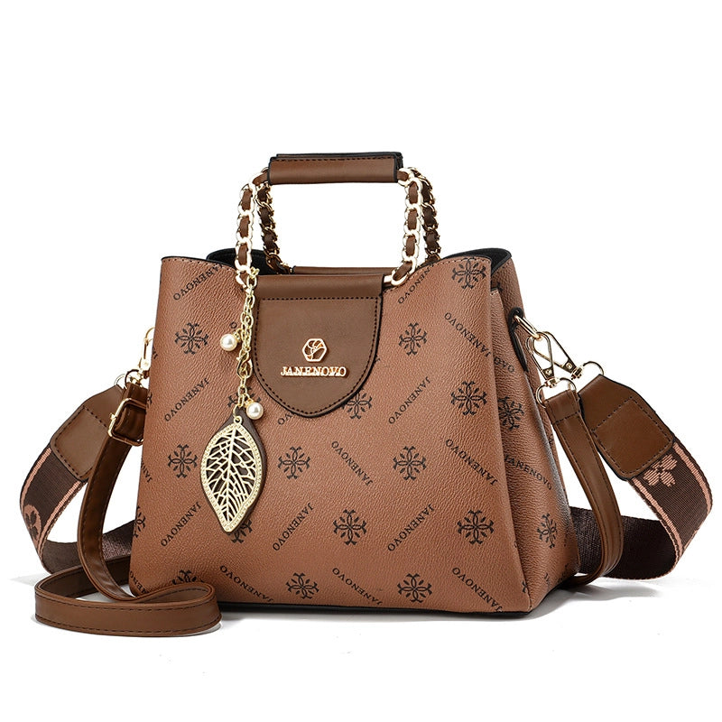 Women’s Pu Leather Letter Classic Style Bucket Magnetic Buckle Shoulder Bag Handbag Crossbody Bag