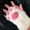 Girls Gift Idea Hand Woven Half Fingers Cat Paws Wool Gloves