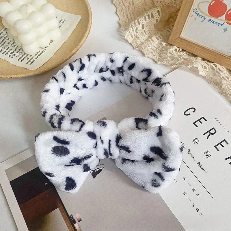 Leopard Stripe Bow Hair Band Women’s Face Washing Sports Hair Band Coral Fleece Hair Accessories