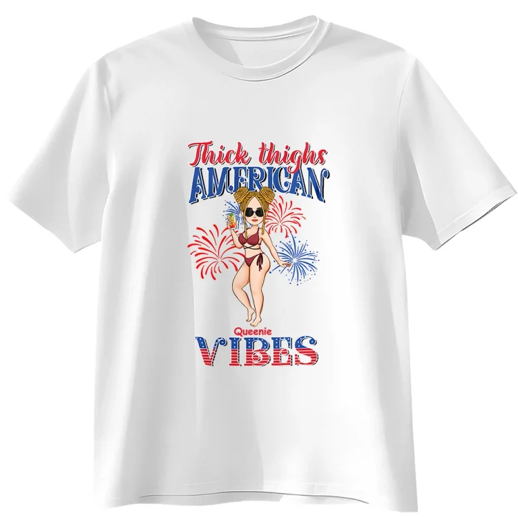 Personalized T-Shirt-Thick Thighs American Vibes