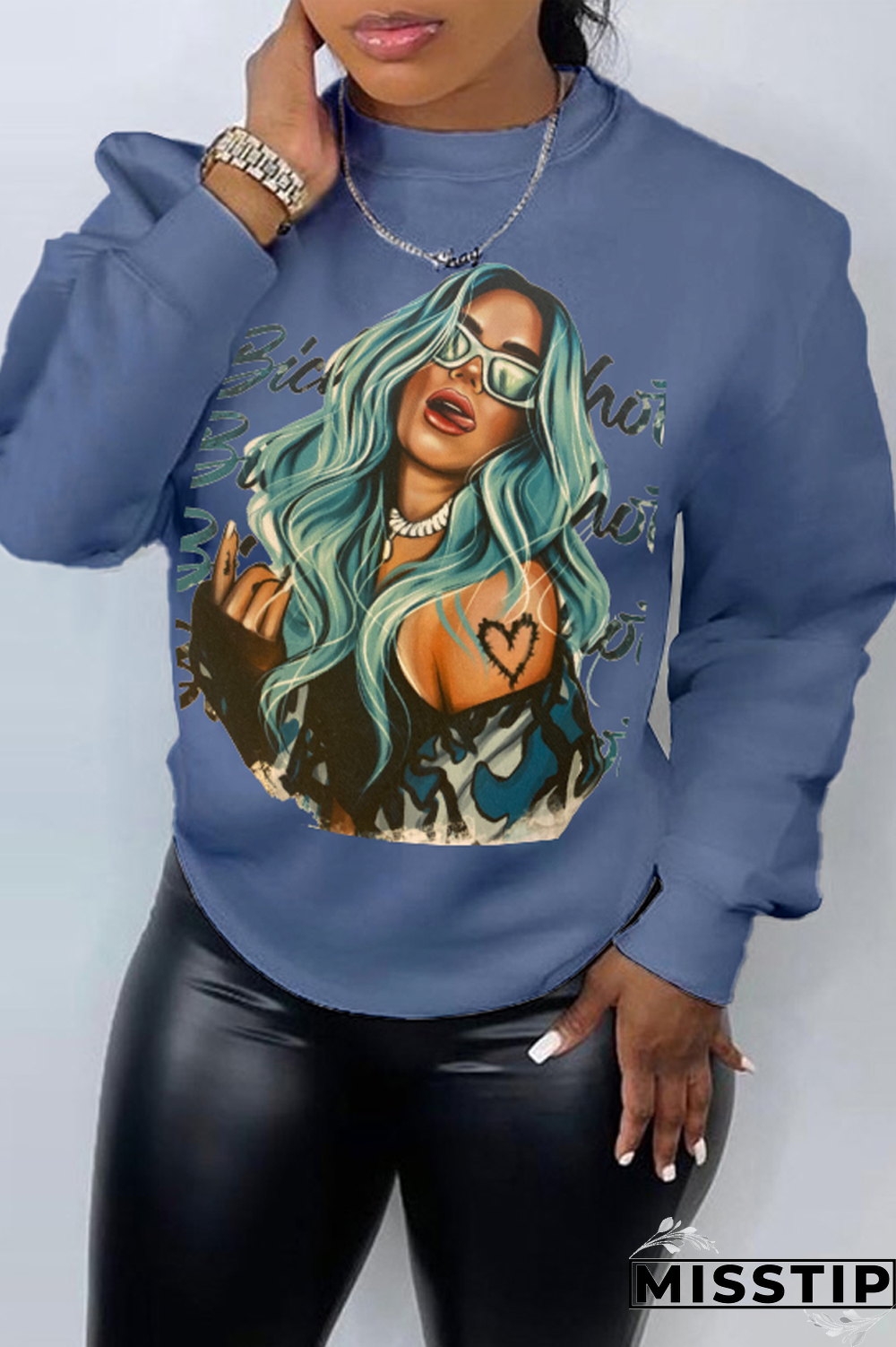 Grey Daily Celebrities Print Patchwork O Neck Tops