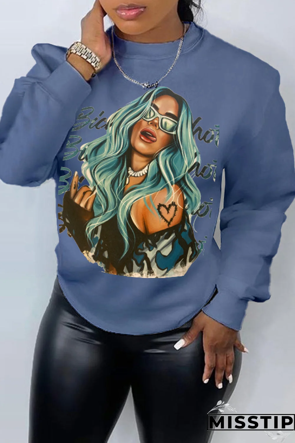 Grey Daily Celebrities Print Patchwork O Neck Tops