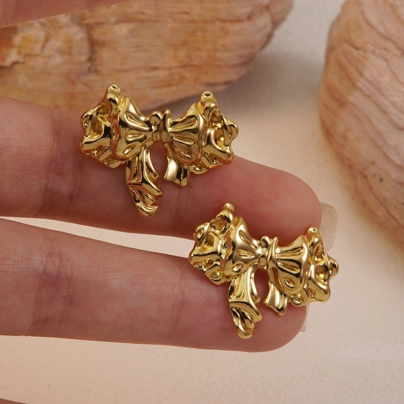 1 Pair Casual Princess Sweet Bow Knot 304 Stainless Steel Imitation Gold  Ear Studs
