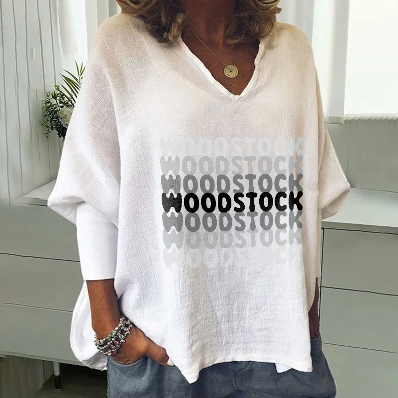 Woodstock Printed  V-neck Women's T-shirt