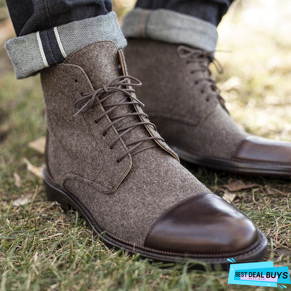 Hot Sale Handmade Color Stitching Suede Ankle Boots