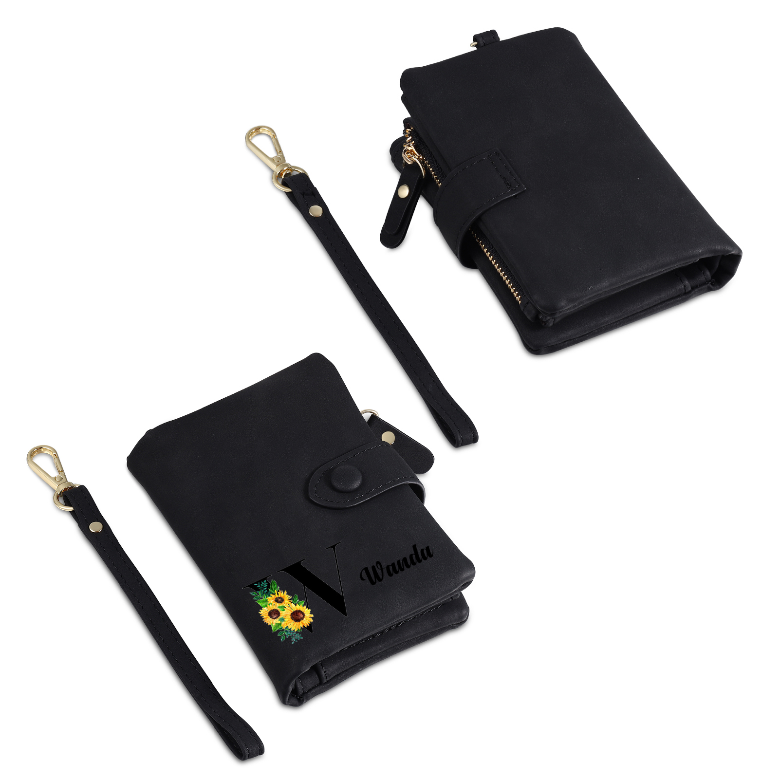 Portafoglio in PU pelle girasole con 1 letetra & 1 testo & 1 nome & 1 foto personalizzati per mamma/nonna