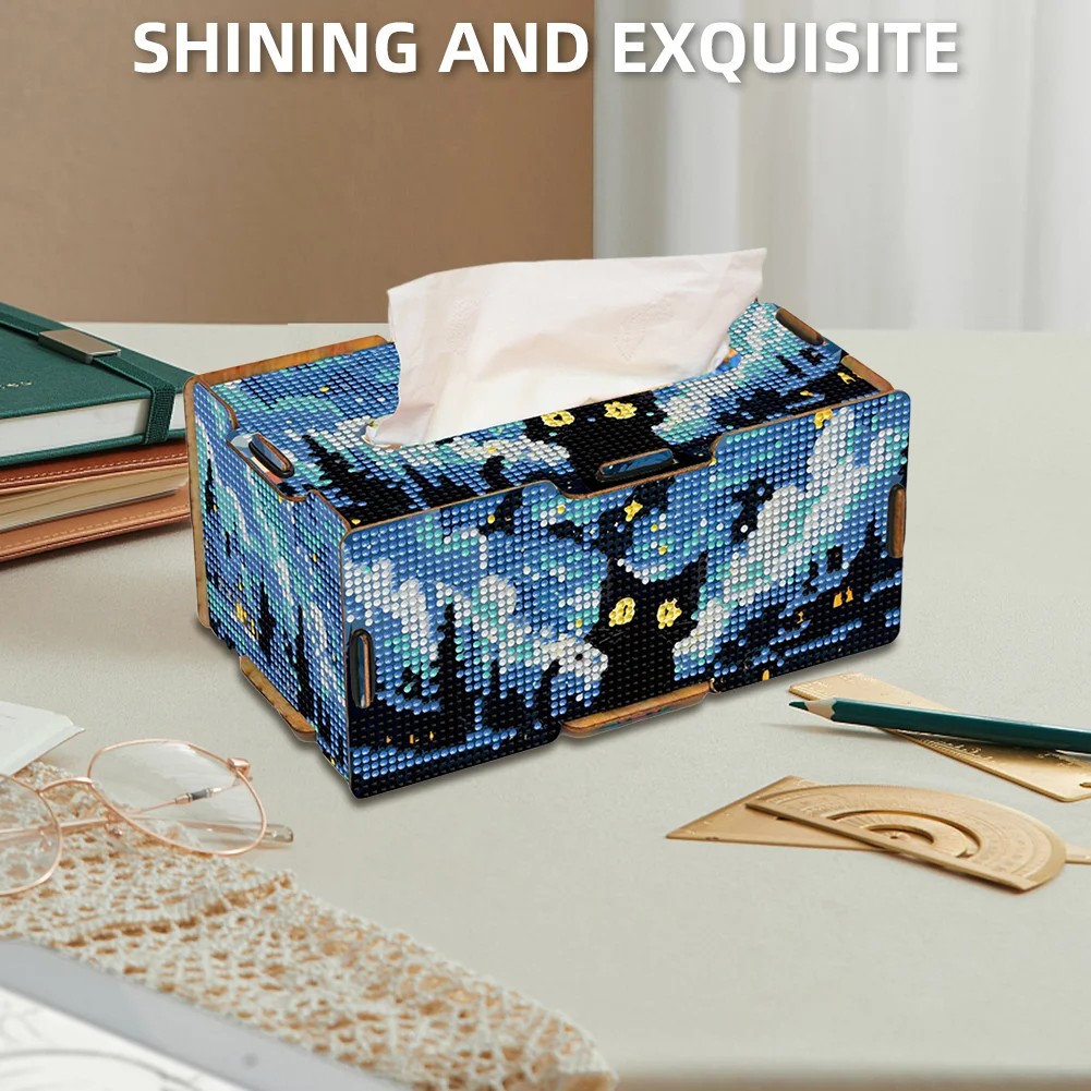 Kitten 5D DIY Diamond Painting Handmade Tissue Holder Wooden Tissue Box Craft