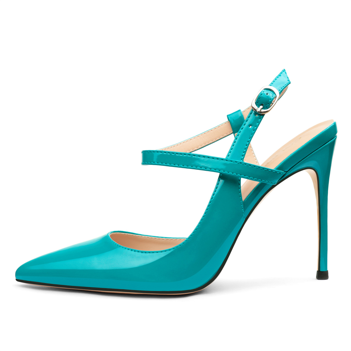 10CM/4 inch Slingback Pumps Ankle Strap Jenlove Stiletto Patent High Heels