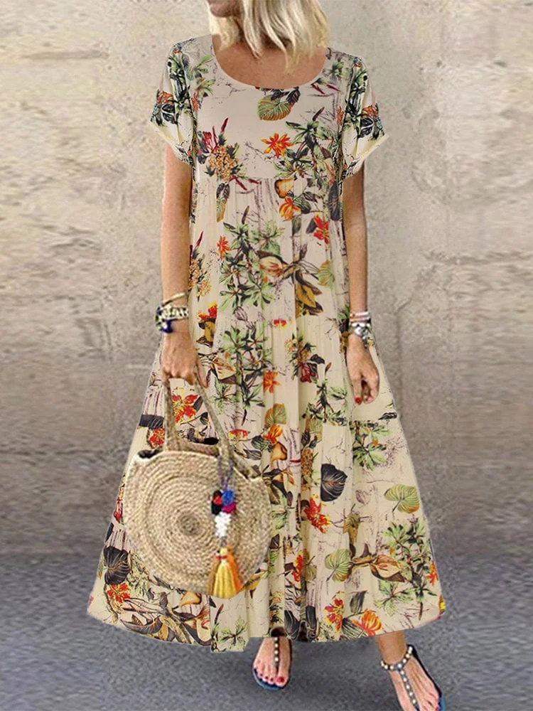 🔥Last day 70% off 🔥Cotton Linen V-neck Floral Dress