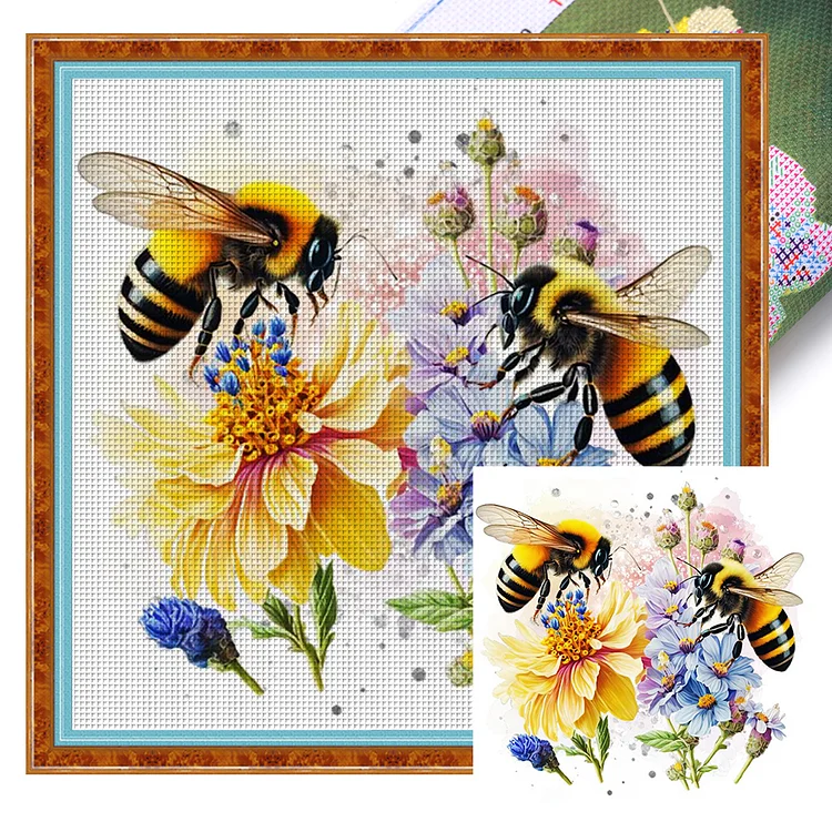 Lovers Bees 18CT (30*30CM) Stamped Cross Stitch gbfke