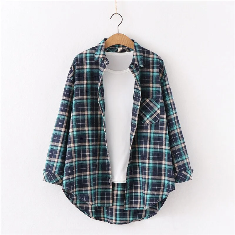 2021 New Spring Fine Loose Women's Plaid Shirt Blouse Art College Style Casual Female Long Sleeve Blouses and Tops Blusas
