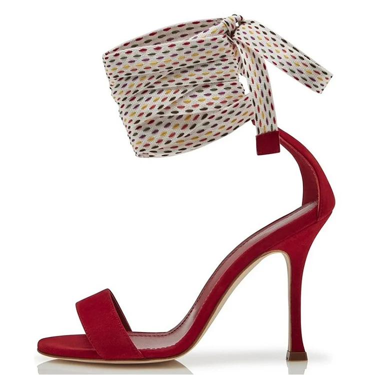 Dark Red Strappy Sandals Stiletto Heel Sandals |FSJ Shoes