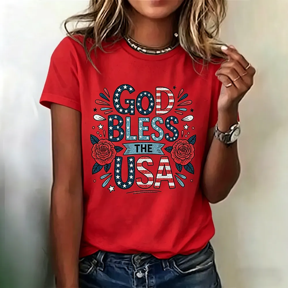  God Bless Usa Printed Casual T-shirt Westsshops