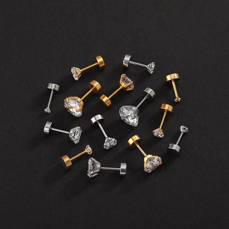 1 Pair Elegant Round Inlay 304 Stainless Steel Zircon 18K Gold Plated Stainless Steel Earrings