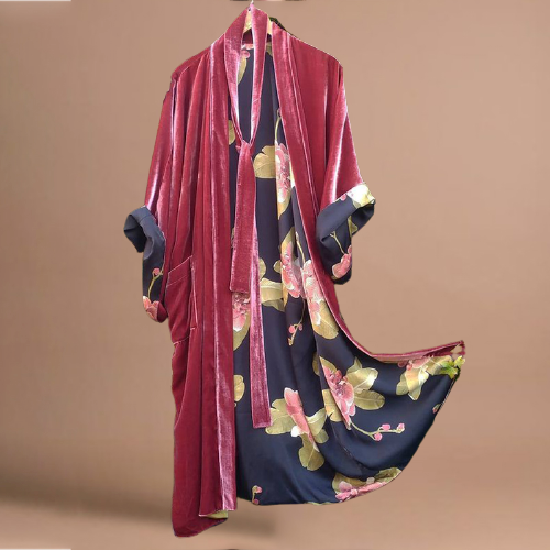 Fashion Lining Floral Print Kimono Duster