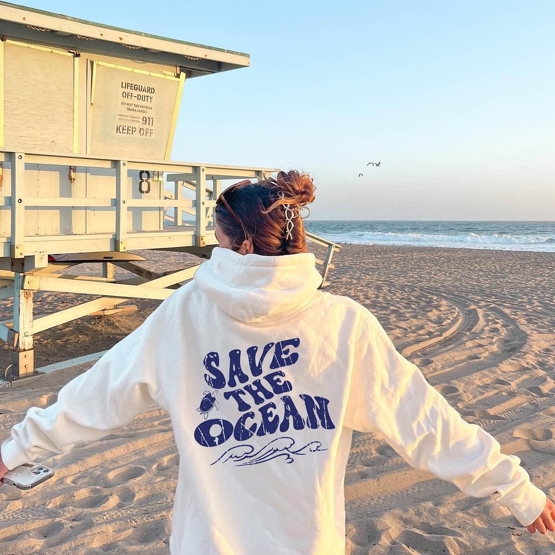 Save The Ocean Spray Print Women's Casual Hoodie