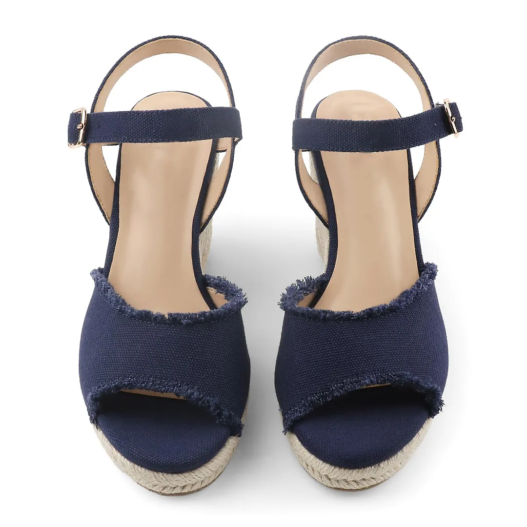 115mm/4.5" Women's Fashion Platform Espadrille Wedge Heels Ankle Strap Sandals-vocosishoes