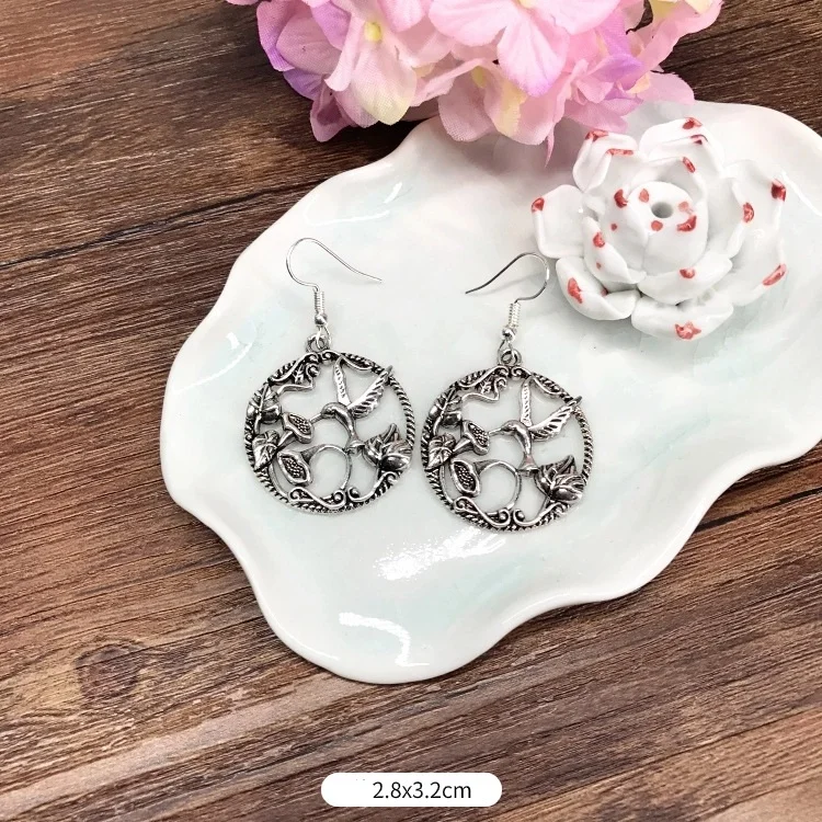 Retro Flower & Bird Earrings