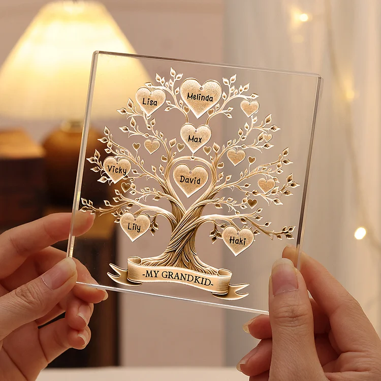 7 Names-Personalized Family Tree Acrylic Keepsake-Custom Text and Names-Acrylic Plaque Home Decoration Gift for Family/Dad/Grandad
