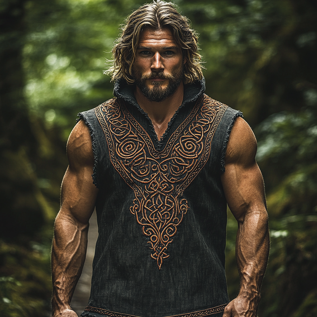 Comstylish Men's Viking Celtic Hooded Linen Vest