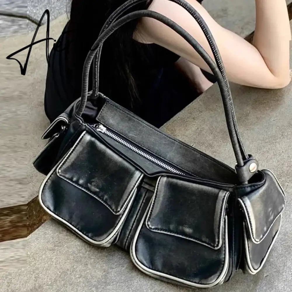 Moto & Biker Y2k Bags For Women Luxury Designer Handbags Purses  New In Vintage PU Leather Multiple Pockets Square Shoulder Aiertu