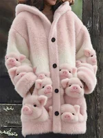 Lovely Fuzzy Pigs Gradient Cozy Hooded Cardigan