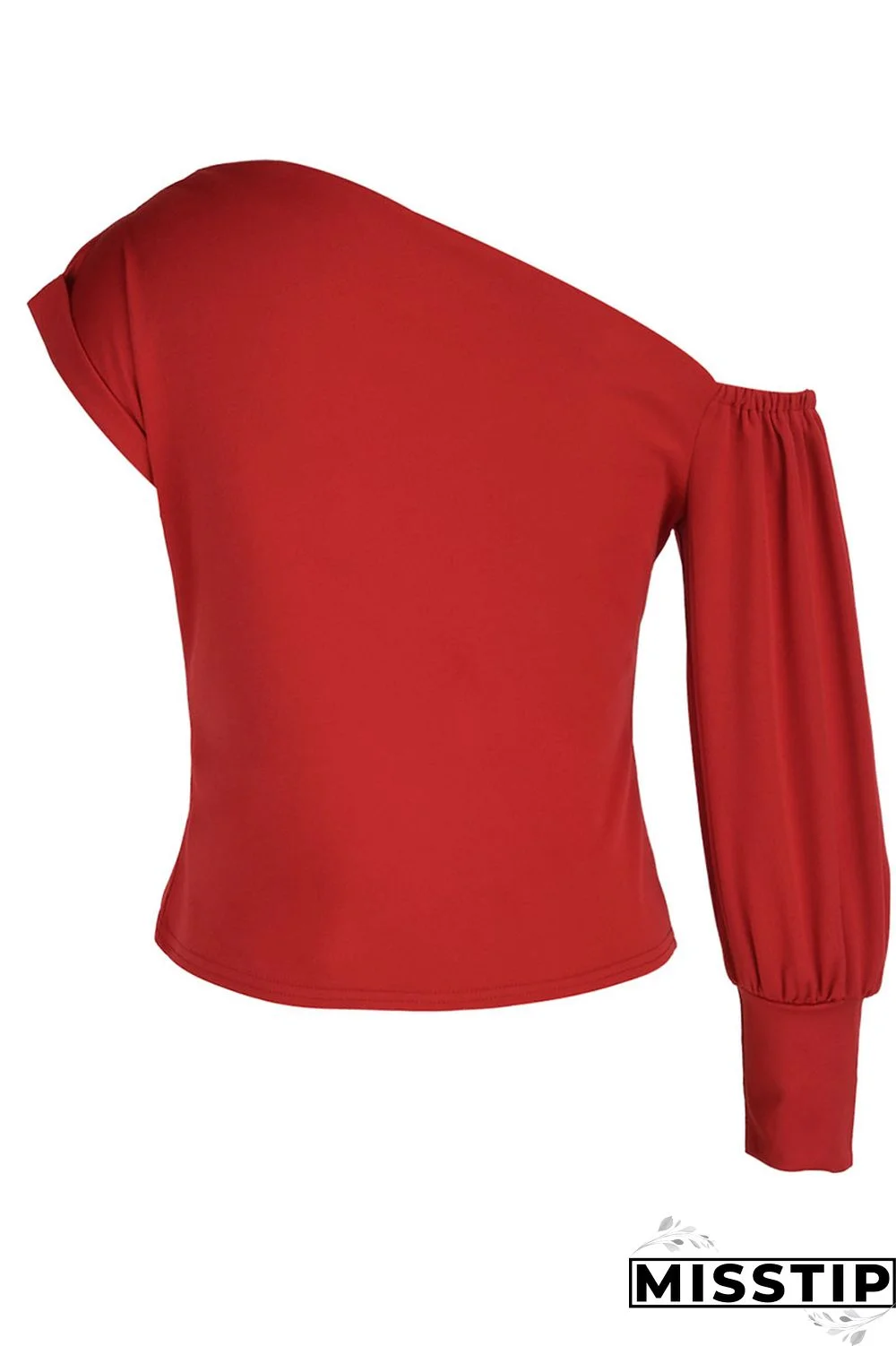 Red Fashion Casual Solid Patchwork Asymmetrical Oblique Collar Tops