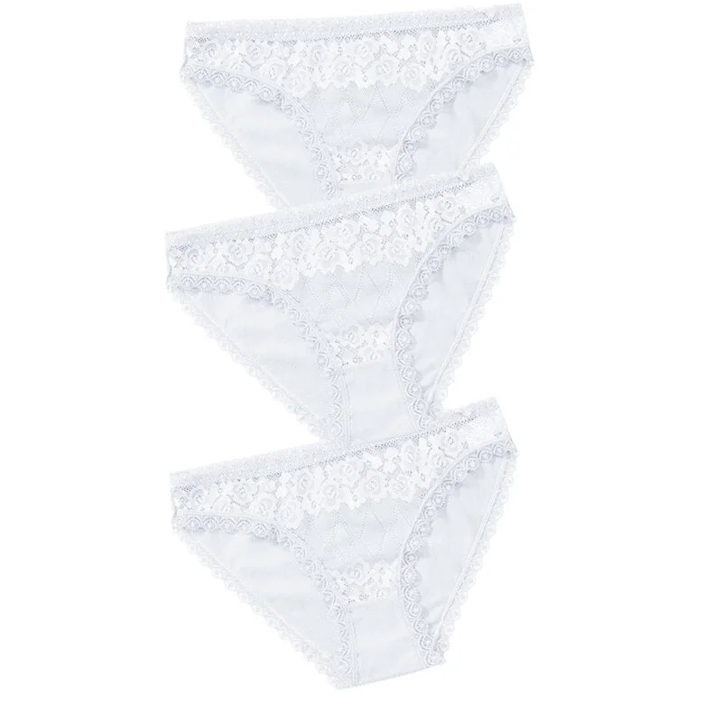 3PCS Lace Panties Women's Cotton Underwear Seamless Cute Girls Briefs Lingerie Solid Fashion Female Sexy Panties Plus Size XXL