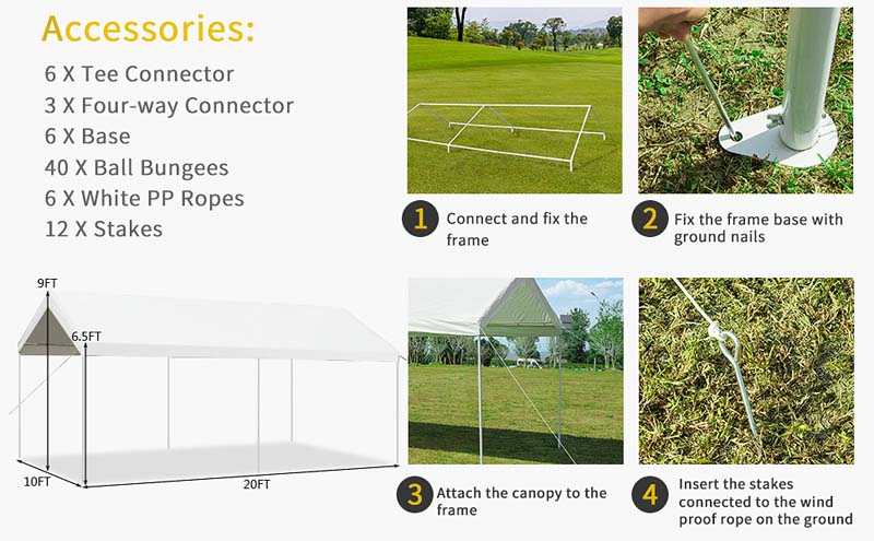 Eletriclife 10 x 20 Feet Steel Frame Portable Car Canopy Shelter