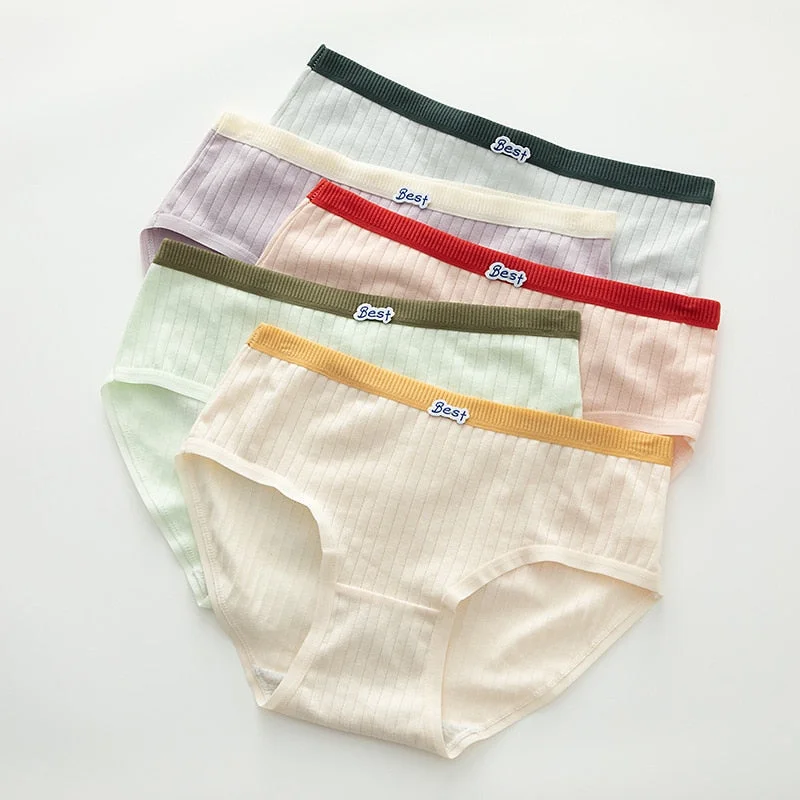 PCS / M-XL Cotton Panties Women's Underwear Girls Contrast Color Traceless Briefs Mid Waist Comfort Letter Underpants Lingerie
