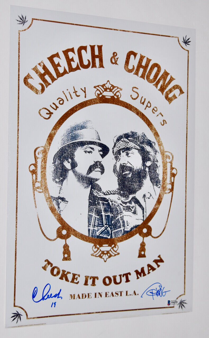 Cheech Marin & Tommy Chong Signed 12x18 Poster Toke It Out Man Beckett COA