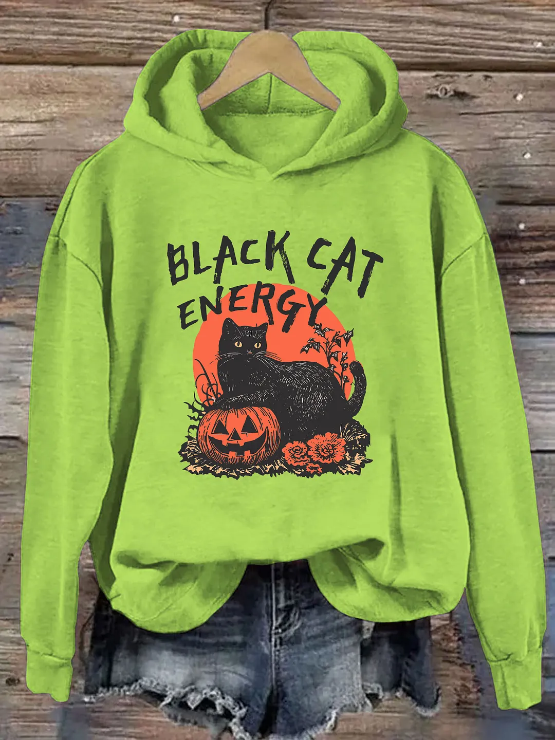 Black Cat Energy Funny Halloween Hoodie