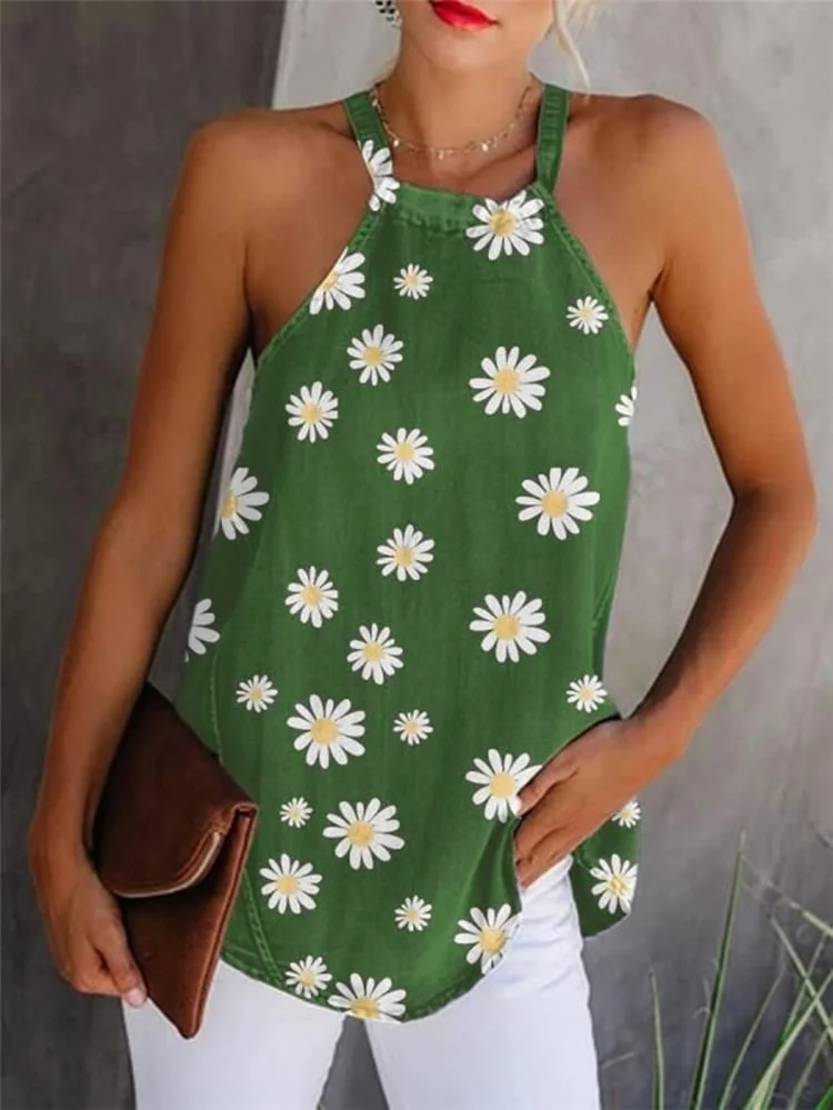 Ladies Cotton Linen Daisy Print Camisole