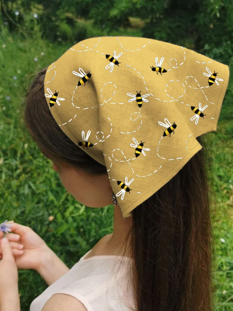 Flying Bees Embroidery Pattern Linen Blend Kerchief