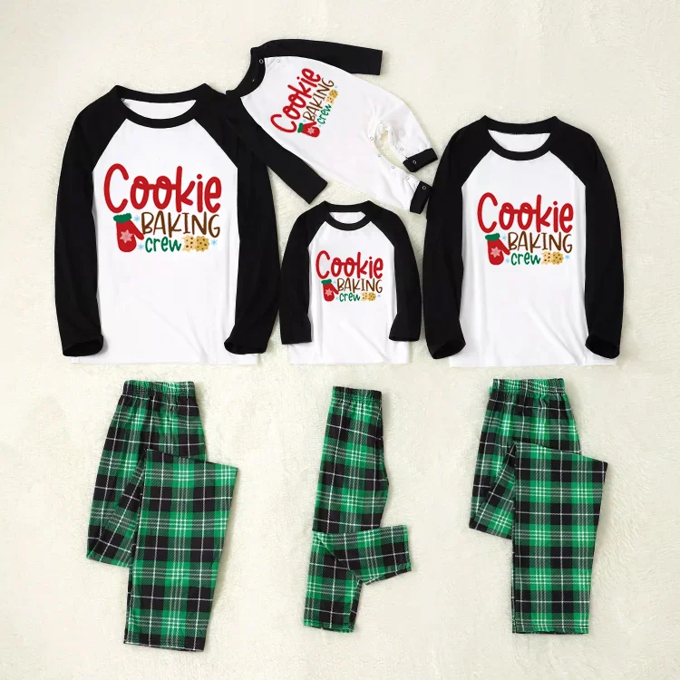 'Cookie Baking Crew' Christmas Green Plaid Family Matching Pajamas Set