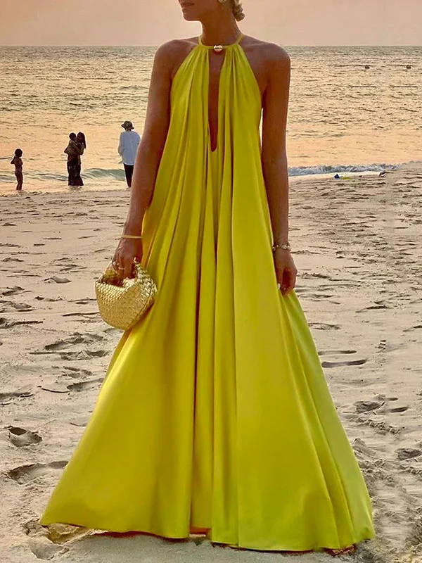 Solid Color Sleeveless Half Turtleneck Maxi Dresses