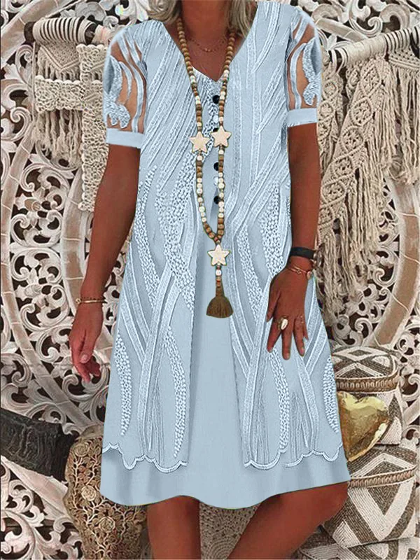 Loose Party Skirt Lace Sleeve Chic Dress