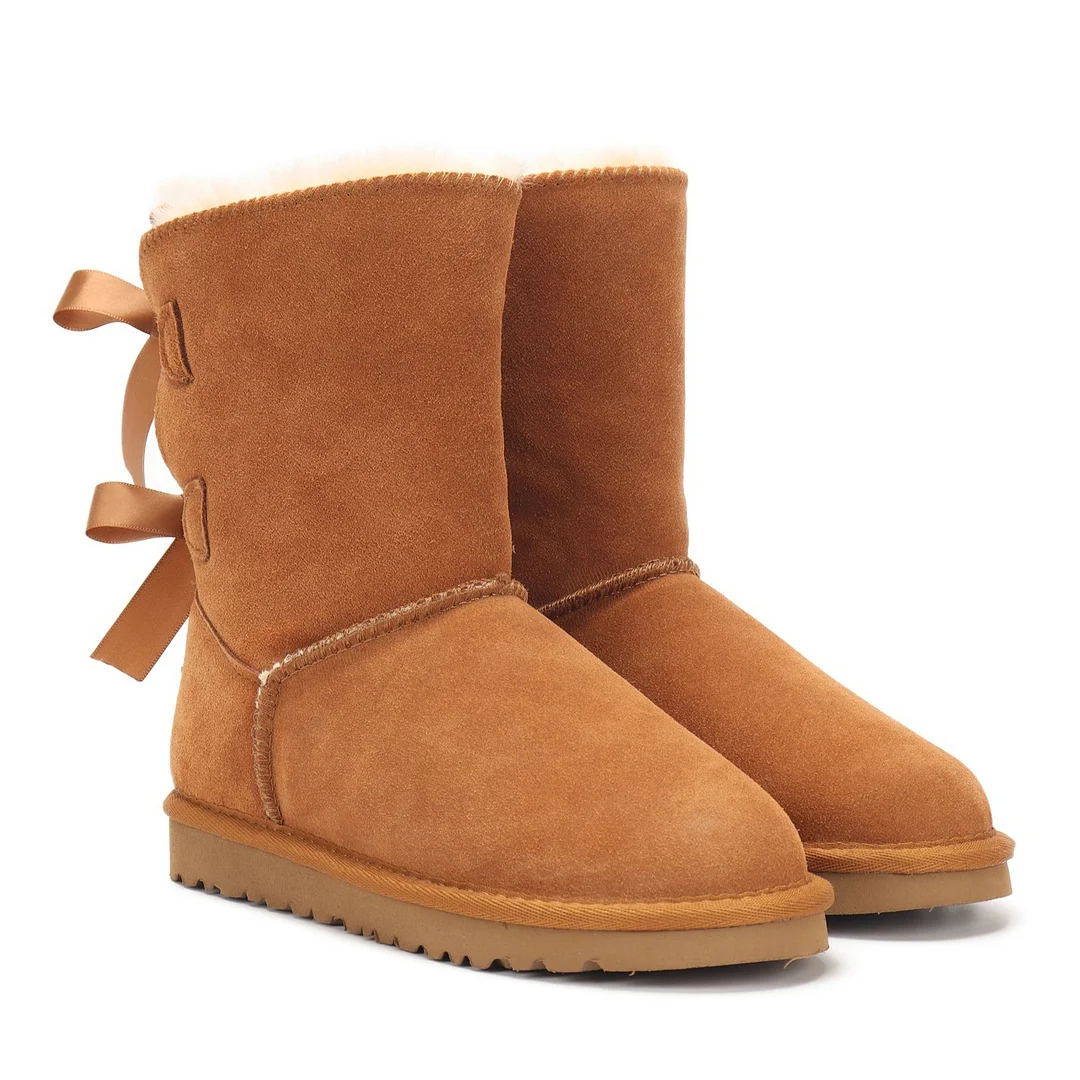 Women's Snow Boots for Winter Mid-Calf High Back Bows-MERUMOTE