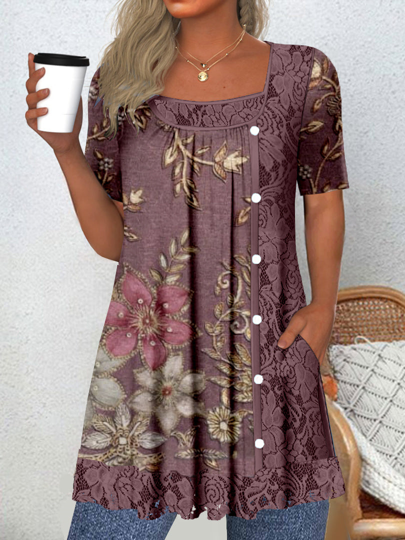 Women Long Sleeve V-neck Graphic Floral Printed Top