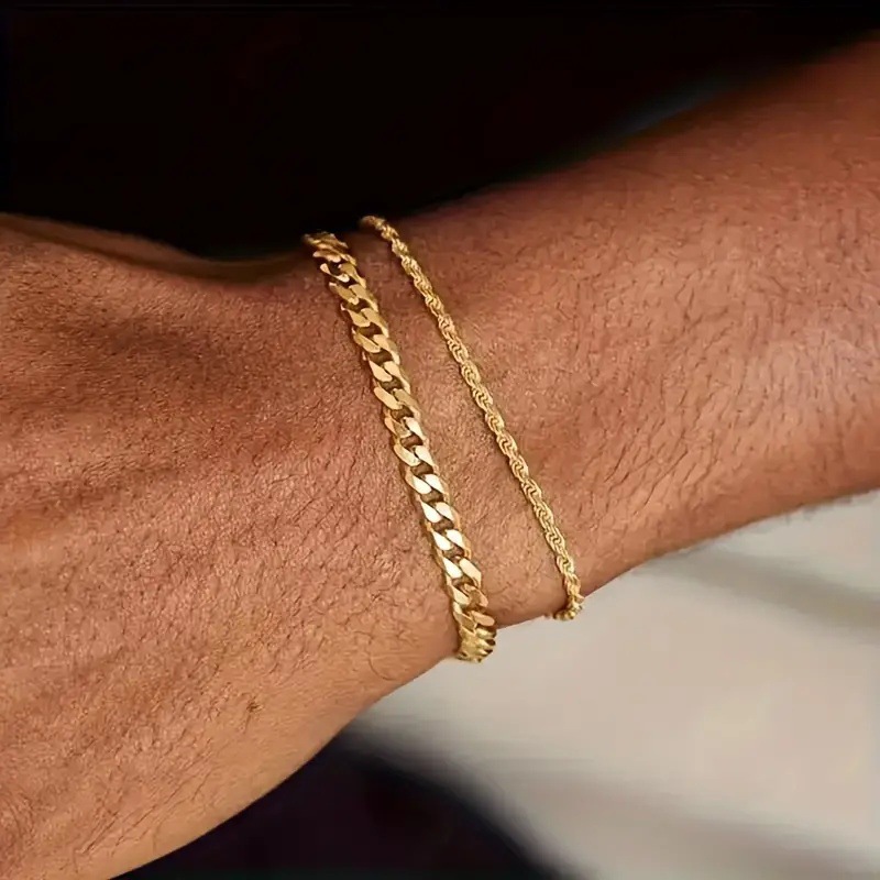 Fashion Men's Twist Cuban Chain Two-piece Bracelet