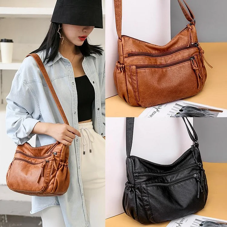 Vintage Women Solid PU Shoulder Bag Mother Multi-pocket Crossbody Handbags-Annaletters