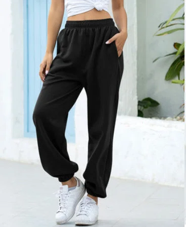 Brownm Elastic-waist High Wide-leg Cropped Loose Large Pants